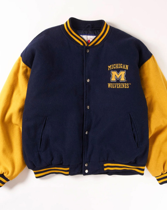 Michigan Wolverines Navy and Yellow Varsity Wool Jacket Michigan Wolverines Navy and Yellow Varsity Wool Jacket