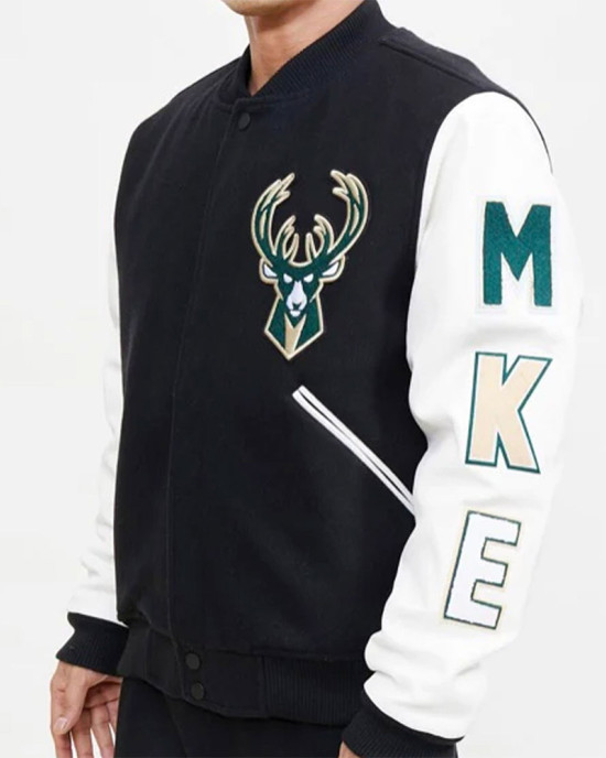Milwaukee Bucks Black Letterman Jacket Milwaukee Bucks Black Letterman Jacket
