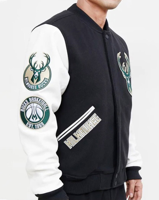 Milwaukee Bucks Black Letterman Jacket Milwaukee Bucks Black Letterman Jacket