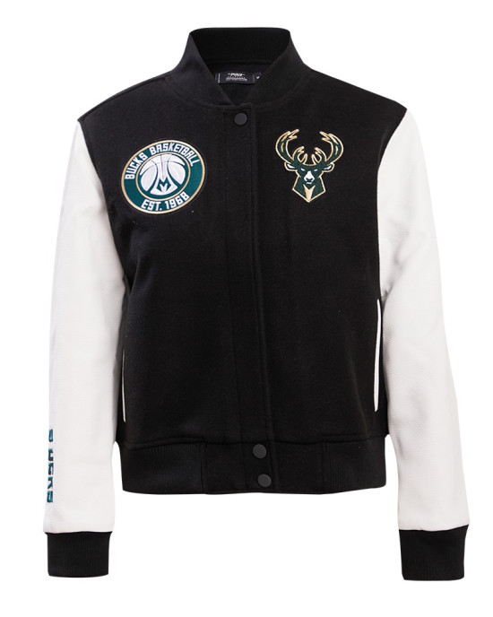 Milwaukee Bucks Classic Black And White Wool Varsity Jacket Milwaukee Bucks Classic Black And White Wool Varsity Jacket