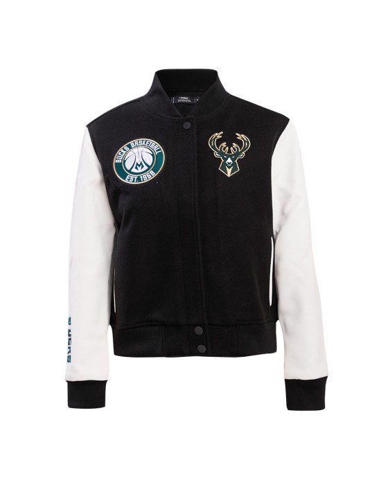 Milwaukee Bucks Classic Black And White Wool Varsity Jacket