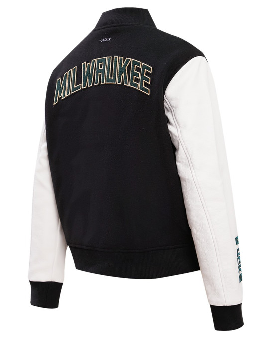 Milwaukee Bucks Classic Black And White Wool Varsity Jacket Milwaukee Bucks Classic Black And White Wool Varsity Jacket