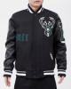 Milwaukee Bucks Old English Black Wool Varsity Jacket Milwaukee Bucks Old English Black Wool Varsity Jacket