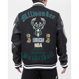 Milwaukee Bucks Old English Black Wool Varsity Jacket