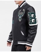 Milwaukee Bucks Old English Black Wool Varsity Jacket