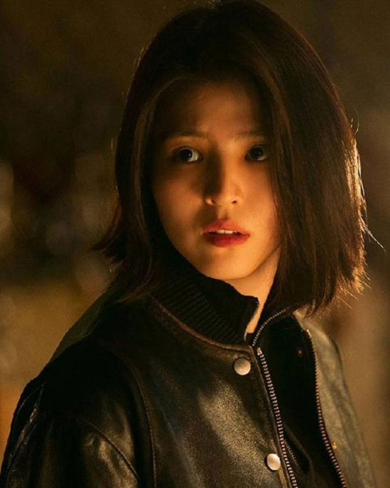 My Name Han So-Hee Black Leather Bomber Jacket
