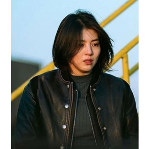 My Name Han So-Hee Black Leather Bomber Jacket