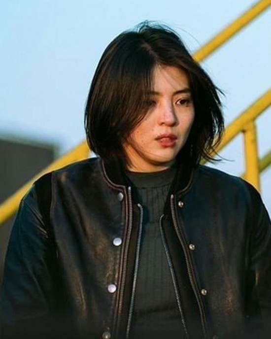 My Name Han So-Hee Black Leather Bomber Jacket