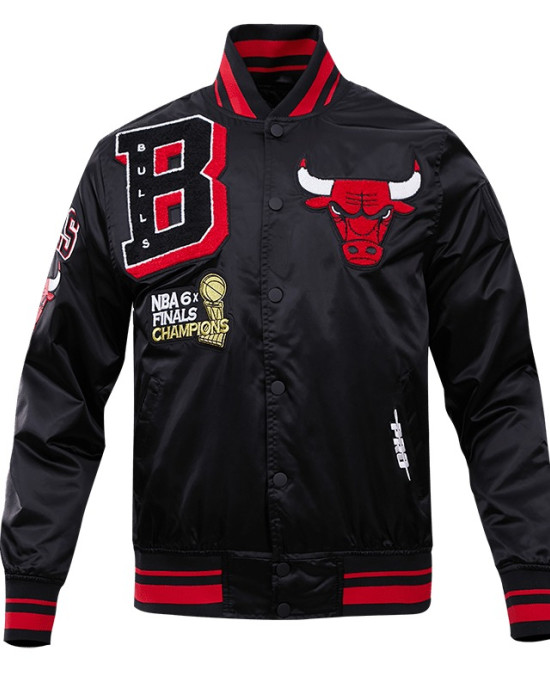 NBA Black Chicago Bulls Satin Jacket