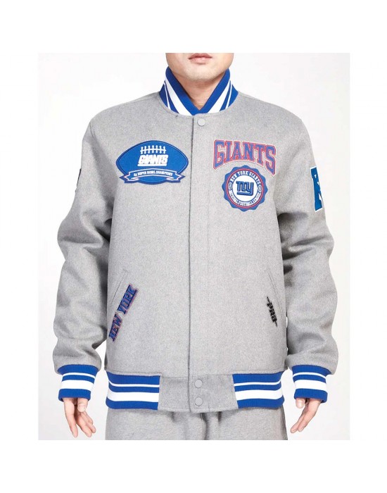 NY Giants Crest Emblem Gray Varsity Wool Jacket