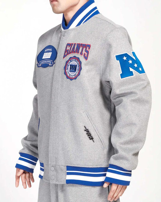 NY Giants Crest Emblem Gray Varsity Wool Jacket NY Giants Crest Emblem Gray Varsity Wool Jacket
