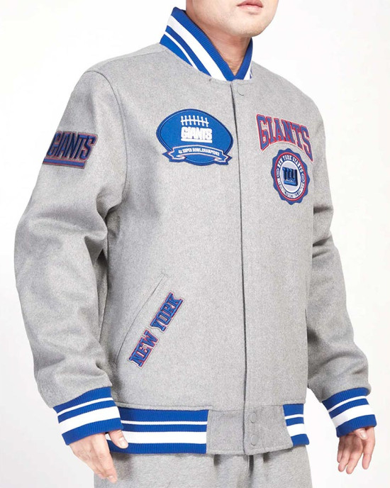 NY Giants Crest Emblem Gray Varsity Wool Jacket NY Giants Crest Emblem Gray Varsity Wool Jacket
