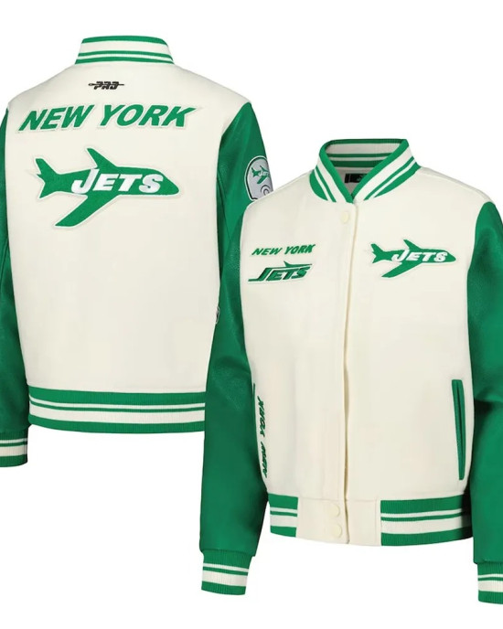 NY Jets Retro Classic Wool & Leather Varsity Jacket NY Jets Retro Classic Wool & Leather Varsity Jacket