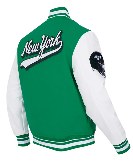 NY Jets Script Tail Classic Rib Varsity Jacket NY Jets Script Tail Classic Rib Varsity Jacket