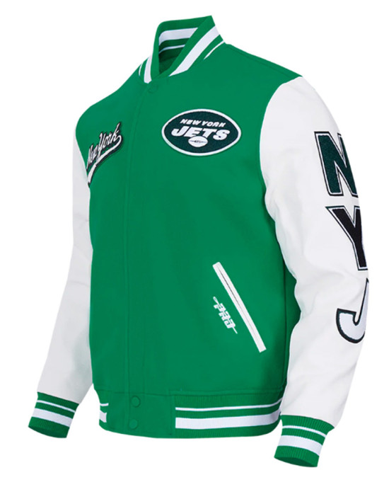 NY Jets Script Tail Classic Rib Varsity Jacket NY Jets Script Tail Classic Rib Varsity Jacket