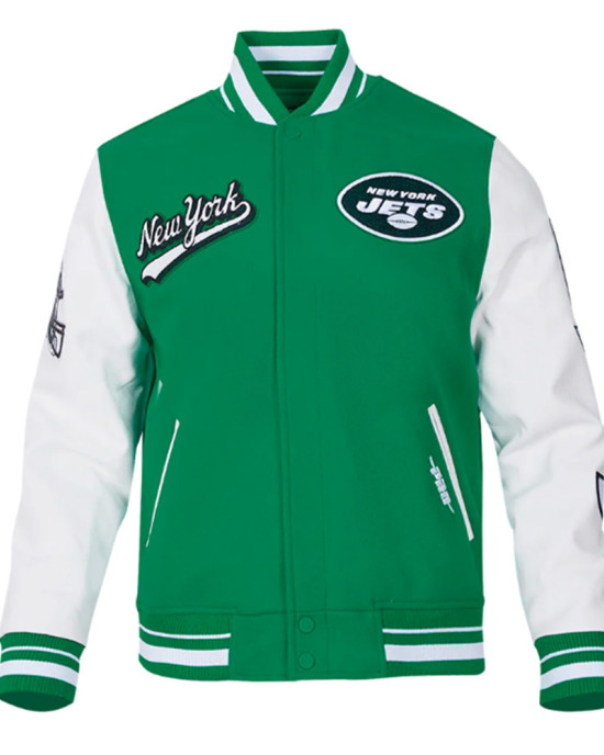 NY Jets Script Tail Classic Rib Varsity Jacket NY Jets Script Tail Classic Rib Varsity Jacket