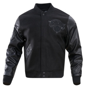 NY Knicks Wool And Leather Black Varsity Jacket