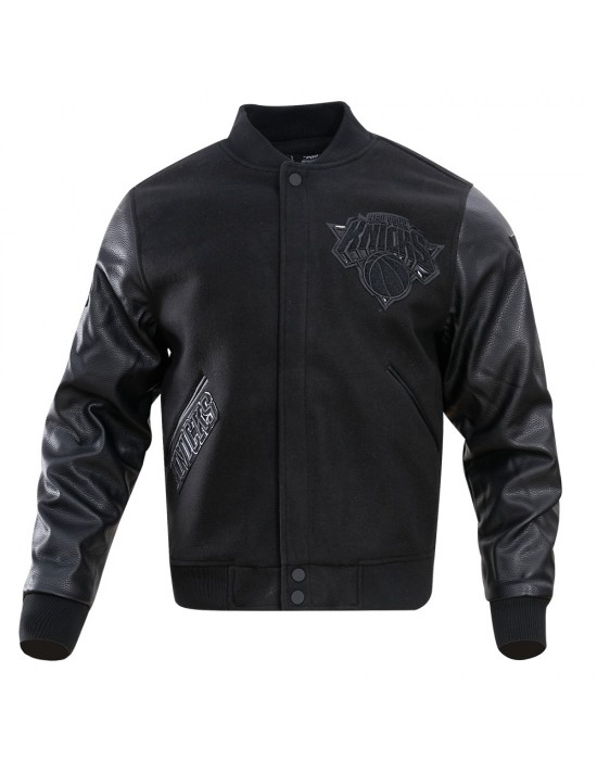 NY Knicks Wool And Leather Black Varsity Jacket