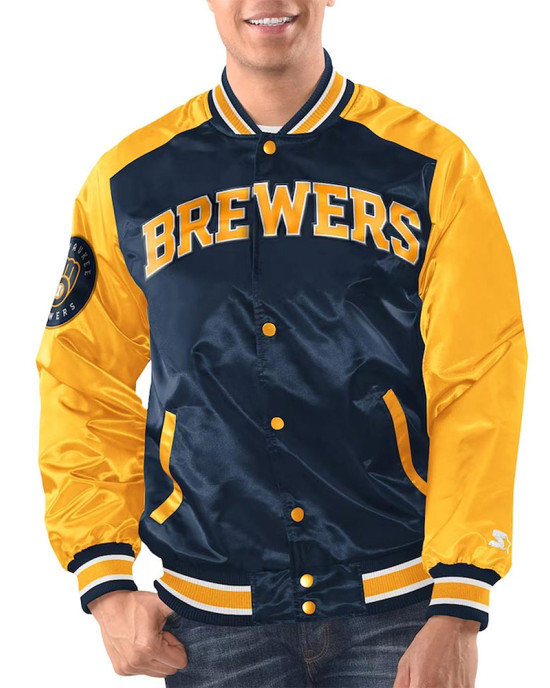 Navy/Gold Milwaukee Brewers Renegade Varsity Satin Jacket Navy/Gold Milwaukee Brewers Renegade Varsity Satin Jacket