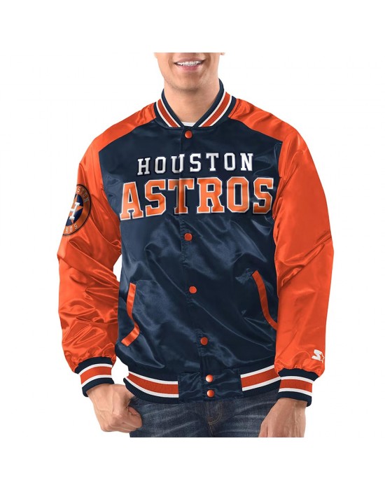 Navy/Orange Houston Astros Renegade Varsity Satin Jacket