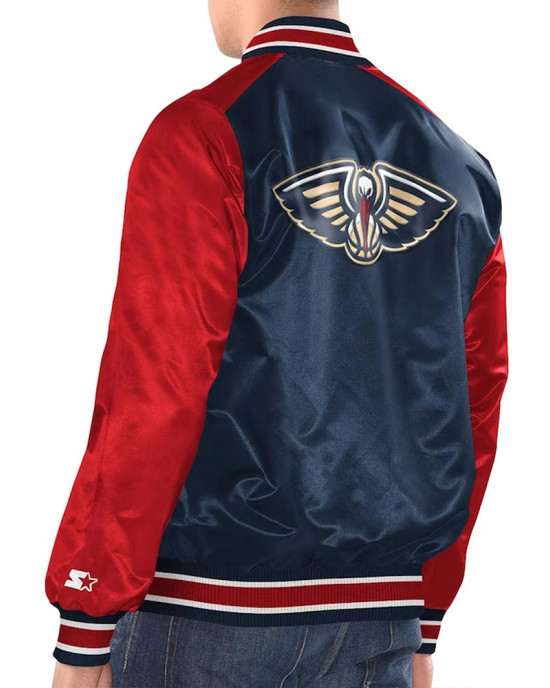 Navy/Red New Orleans Pelicans Renegade Varsity Satin Jacket Navy/Red New Orleans Pelicans Renegade Varsity Satin Jacket