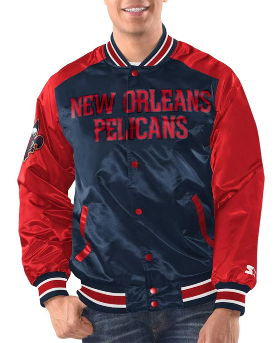Navy/Red New Orleans Pelicans Renegade Varsity Satin Jacket Navy/Red New Orleans Pelicans Renegade Varsity Satin Jacket