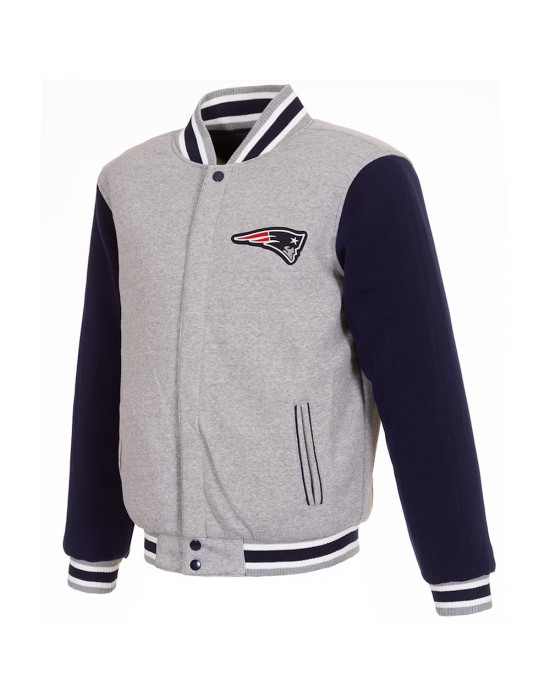 New England Patriots Varsity Gray and Navy Wool Jacket