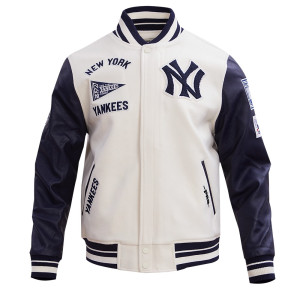 New York Yankees Retro Classic Off White Wool Varsity Jacket