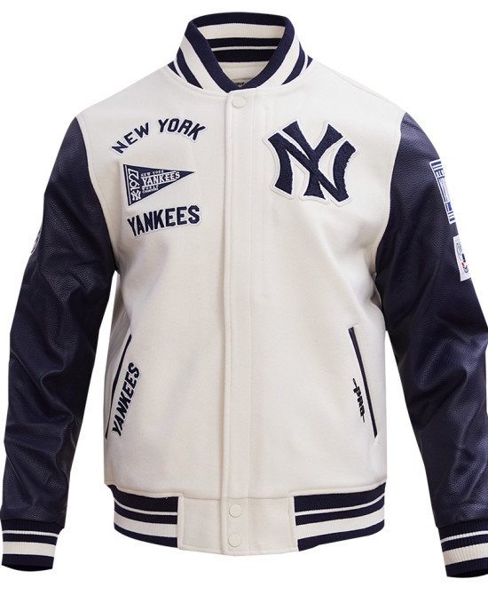 New York Yankees Retro Classic Off White Wool Varsity Jacket New York Yankees Retro Classic Off White Wool Varsity Jacket