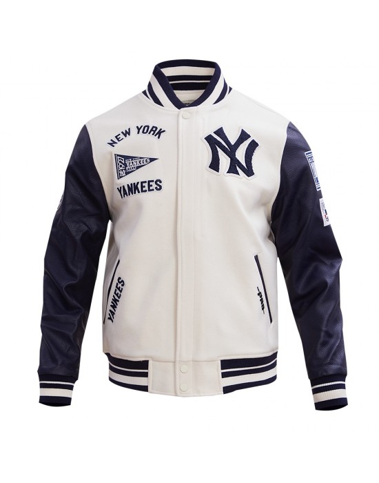 New York Yankees Retro Classic Off White Wool Varsity Jacket