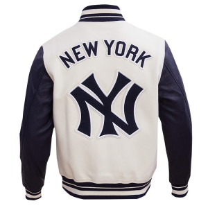 New York Yankees Retro Classic Off White Wool Varsity Jacket