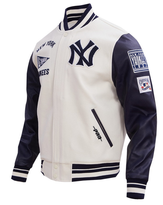 New York Yankees Retro Classic Off White Wool Varsity Jacket New York Yankees Retro Classic Off White Wool Varsity Jacket