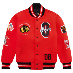 OVO Chicago Blackhawks Red Varsity Jacket