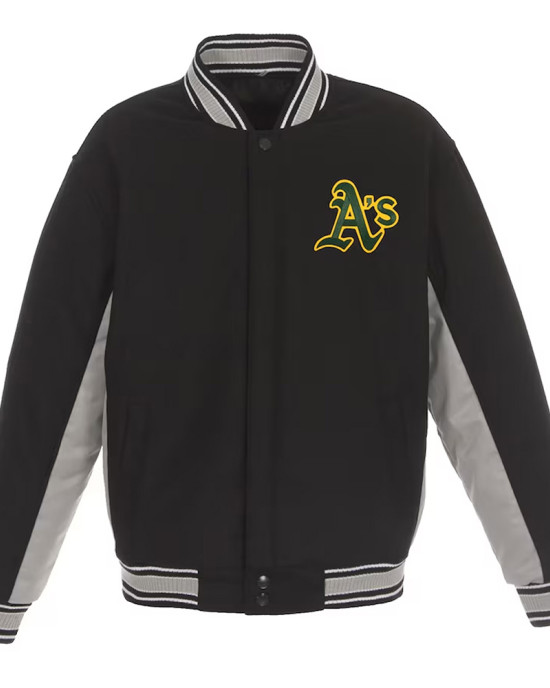 Oakland Athletics Accent Black and Gray Varsity Wool Jacket Oakland Athletics Accent Black and Gray Varsity Wool Jacket