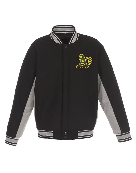 Oakland Athletics Accent Black and Gray Varsity Wool Jacket