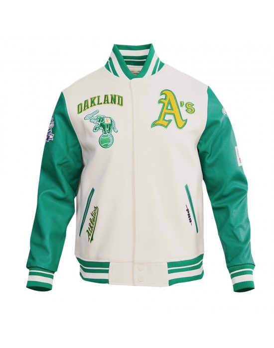 Oakland Athletics Retro Classic Off White Wool Varsity Jacket