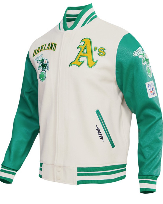 Oakland Athletics Retro Classic Off White Wool Varsity Jacket Oakland Athletics Retro Classic Off White Wool Varsity Jacket