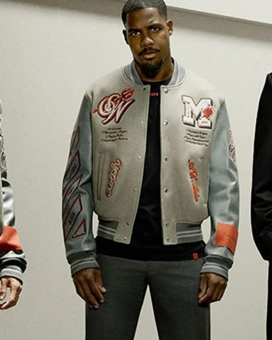 Off White Ac Milan Grey Wool Varsity Jacket Off White Ac Milan Grey Wool Varsity Jacket