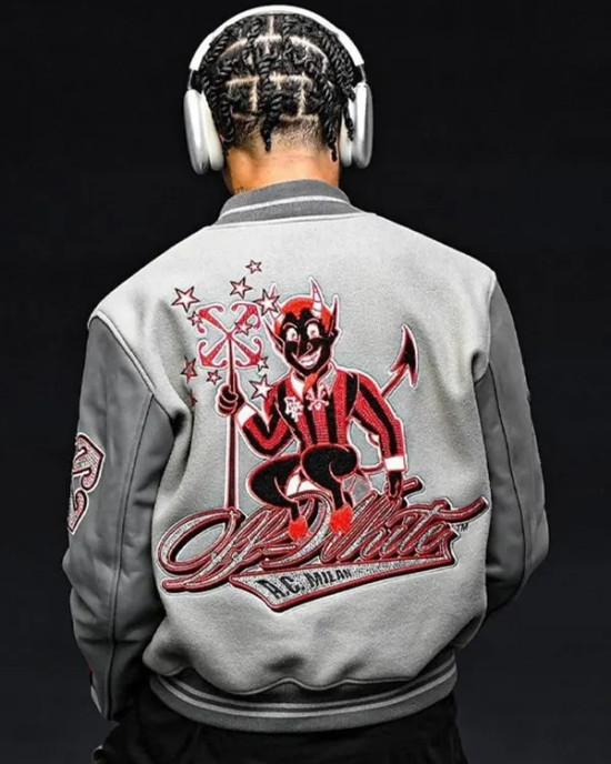 Off White Ac Milan Grey Wool Varsity Jacket Off White Ac Milan Grey Wool Varsity Jacket