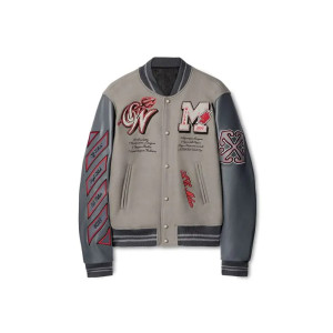 Off White Ac Milan Grey Wool Varsity Jacket