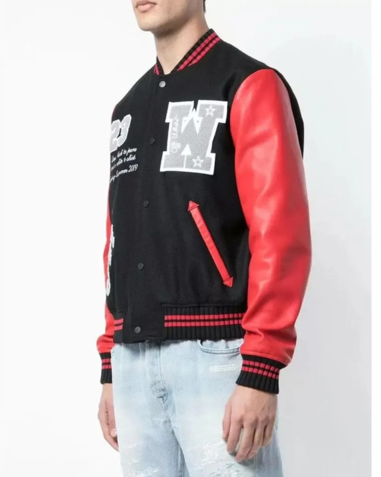 Off-White Eagle 23 Red and Black Varsity Jacket Off-White Eagle 23 Red and Black Varsity Jacket