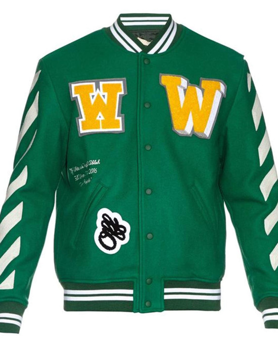 Off-White Green Letterman Wool Jacket Off-White Green Letterman Wool Jacket