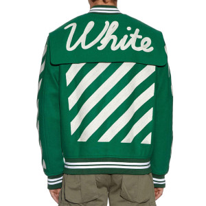 Off-White Green Letterman Wool Jacket