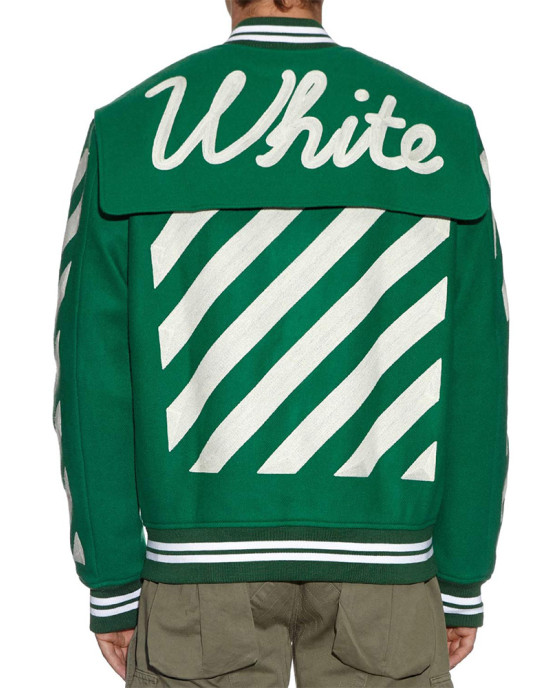 Off-White Green Letterman Wool Jacket Off-White Green Letterman Wool Jacket