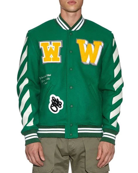 Off-White Green Letterman Wool Jacket Off-White Green Letterman Wool Jacket