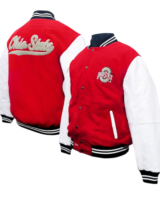 Ohio State Buckeyes Red & White Full-Snap Wool Jacket Ohio State Buckeyes Red & White Full-Snap Wool Jacket
