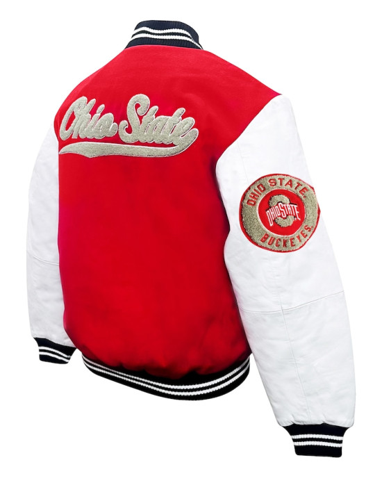 Ohio State Buckeyes Red & White Full-Snap Wool Jacket Ohio State Buckeyes Red & White Full-Snap Wool Jacket