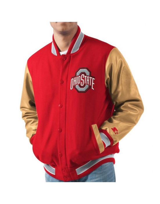 Ohio State Buckeyes Red and Brown Wool Varsity Jacket