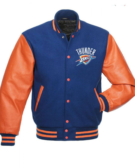 Oklahoma City Thunder Letterman Orange and Blue Jacket Oklahoma City Thunder Letterman Orange and Blue Jacket