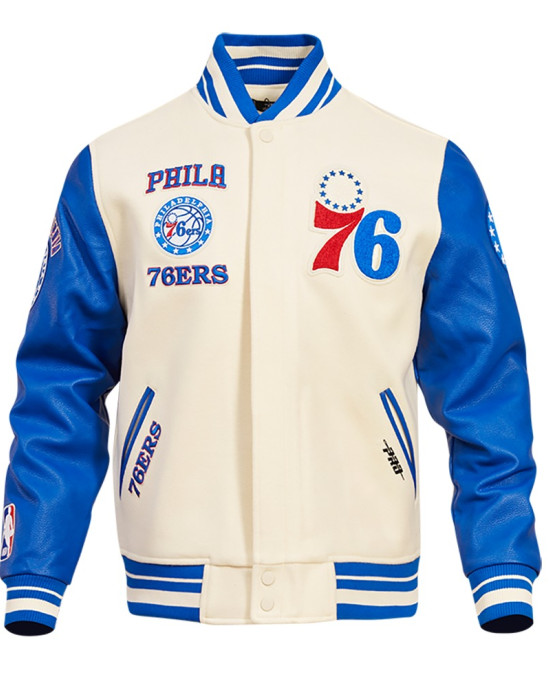 Philadelphia 76ers Retro Classic Off White Wool Varsity Jacket Philadelphia 76ers Retro Classic Off White Wool Varsity Jacket